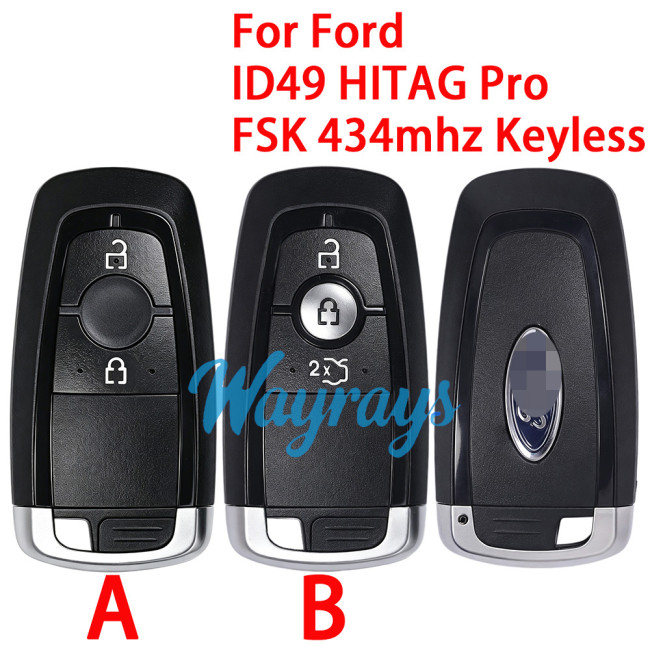 Original for Ford ID49 chip HITAG Pro with FSK 434mhz keyless 2/3 button remote key