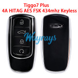 Original for Chery Tiggo7 Plus 4A chip HITAG AES with FSK 434mhz keyless 4 button remote key