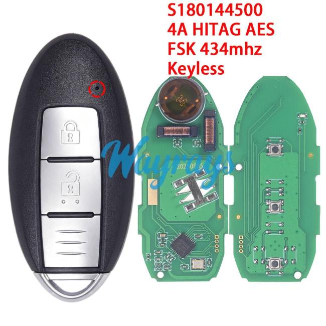 For NIissan S180144500 285E3-58F0A 4A chip HITAG AES with FSK 434mhz keyless 2 button remote key