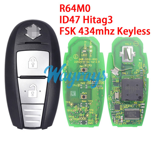 Original for Suzuki R64M0 ID47 chip Hitag 3 with FSK 434mhz keyless 2 button remote key
