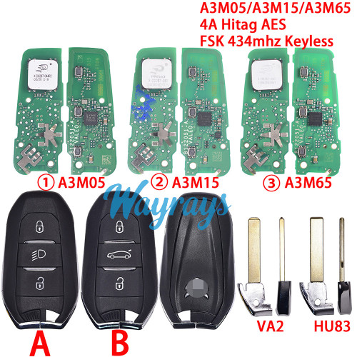 Original for Citroen A3M05/A3M15/A3M65 4A chip Hitag AES with FSK 434mhz keyless 3 button remote key