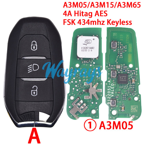 Original for Citroen A3M05/A3M15/A3M65 4A chip Hitag AES with FSK 434mhz keyless 3 button remote key