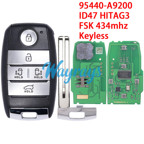 For Kia 95440-A9200 ID47 chip HITAG3 with FSK 434mhz keyless 5 button remote key