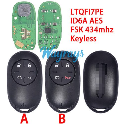 For Fiat New 500E 500EV LTQFI7PE ID6A AES with FSK 434mhz keyless 4/3+1 button remote key