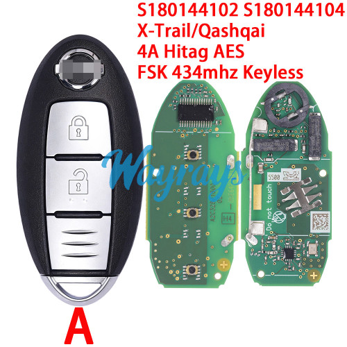 Original for Nissan S180144102 S180144104 X-Trail/Qashqai 4A chip Hitag AES with FSK 434mhz keyless 2/3 button remote key