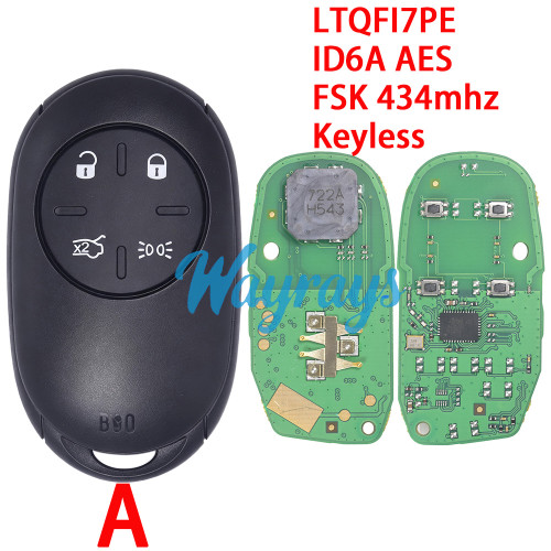 For Fiat New 500E 500EV LTQFI7PE ID6A AES with FSK 434mhz keyless 4/3+1 button remote key