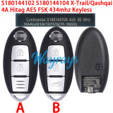 Original for Nissan S180144102 S180144104 X-Trail/Qashqai 4A chip Hitag AES with FSK 434mhz keyless 2/3 button remote key