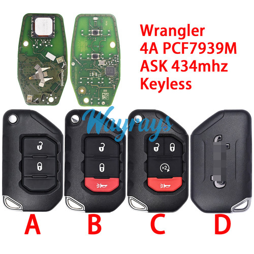 Original for Jeep Wrangler 4A chip PCF7939M with ASK 434mhz keyless remote key