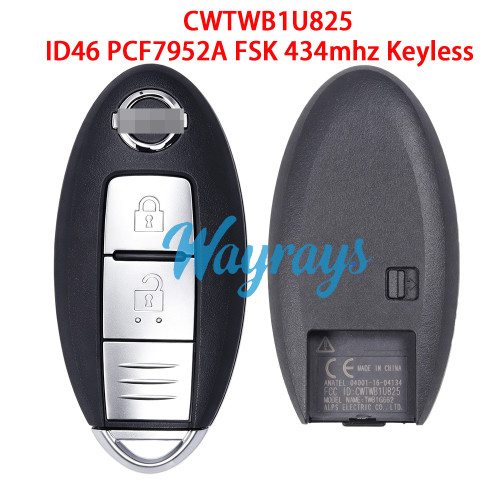 Original for Nissan CWTWB1U825 ID46 chip PCF7952A with FSK 434mhz keyless 2 button remote key