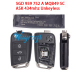 Original for VW 5GD 959 752 A MQB49 5C chip with ASK 434mhz unkeyless 3 button remote key