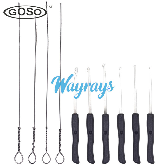 GOSO broken key removal tool,suitable for house using, car, office locks with 10 different angles of lock pickers