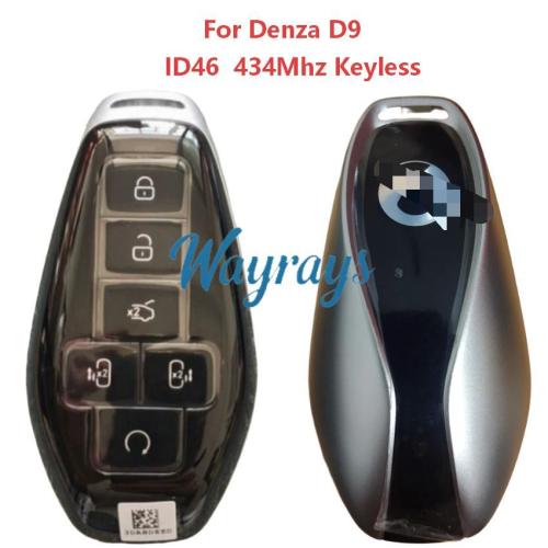 Original for BYD Denza D9 ID46 chip 434mhz keyless 6 button remote key