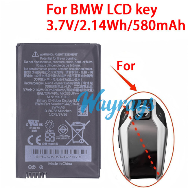 For BMW LCD Key Battery 3.7V/580mAh,Replacement for Original