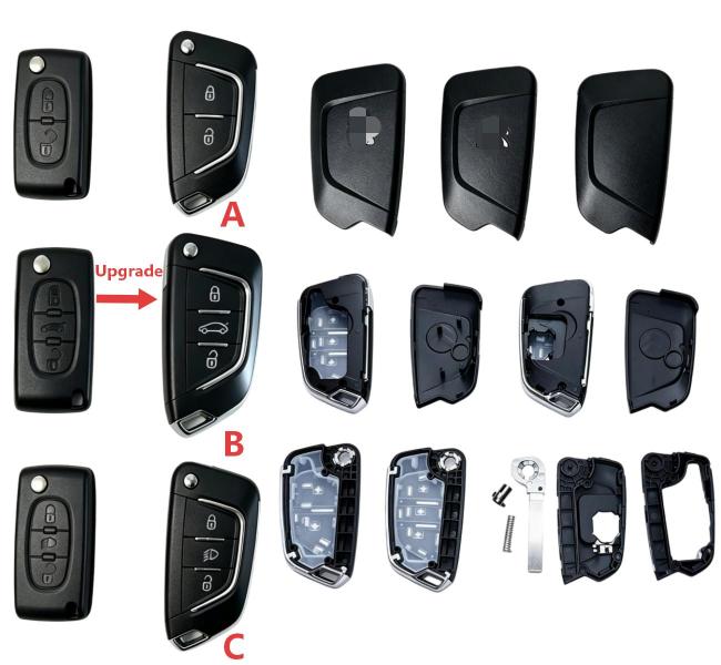 For Citroen peugeot modified key shell,pls choose button\battery clamp\logo place