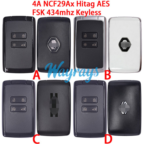 Original for Renault 4A chip NCF29Ax Hitag AES with FSK 434mhz keyless 4 button remote key