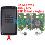 Original for Renault 4A chip NCF29Ax Hitag AES with FSK 434mhz keyless 4 button remote key