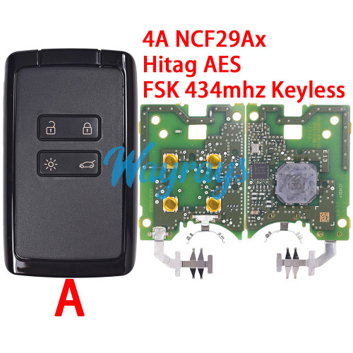 Original for Renault 4A chip NCF29Ax Hitag AES with FSK 434mhz keyless 4 button remote key