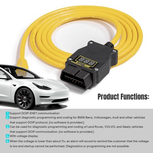 GODIAG GT109 DOIP ENET,  with Voltage Display DOIP Diagnostic Programming Coding Adapter for Benz VW Audi