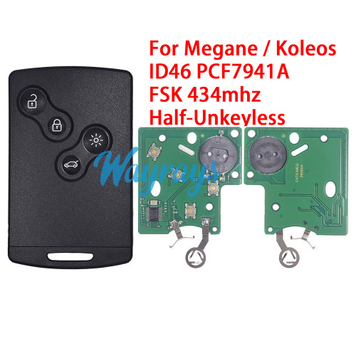 For Renault Megane / Koleos ID46 chip PCF7941A with FSK 434mhz 4 button remote key, half-unkeyless
