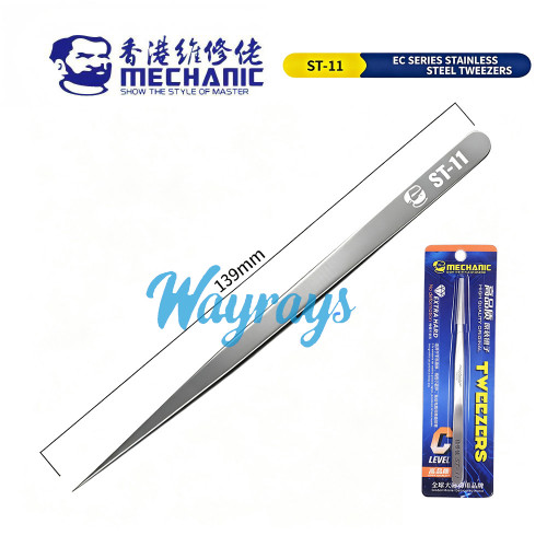 OEM MECHANIC ST-11 Repair Tweezers / Chip Gripper — Industrial-Grade Bent-Tip Precision Tweezers