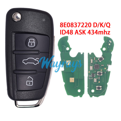 For Audi 8E0837220 D/K/Q ID48 chip with ASK 434mhz 3 button remote key