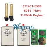 For Toyota 271451-0500 4D71 chip with 312mhz keyless 4/5 button remote key