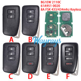 For Lexus IS350 LX560 LX570 BG1EW 2110C 61A951-0020 8A chip with FSK 433/434mhz keyless remote key
