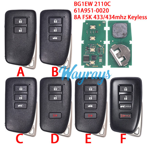 For Lexus IS350 LX560 LX570 BG1EW 2110C 61A951-0020 8A chip with FSK 433/434mhz keyless remote key