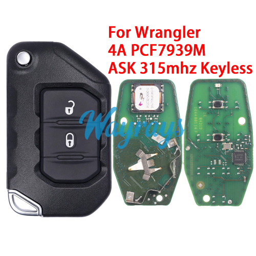Original for Jeep Wrangler 4A chip PCF7939M with ASK 315mhz keyless 2 button remote key
