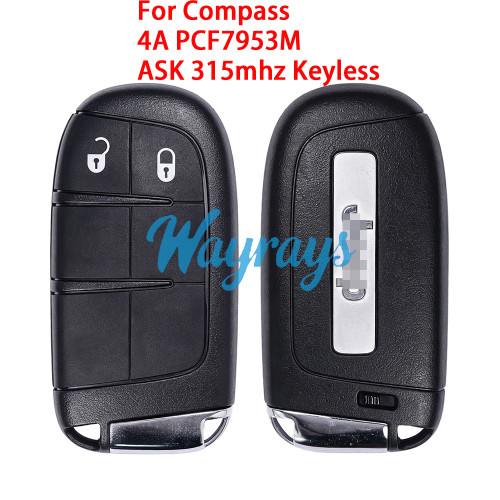 Original for Jeep Compass 4A chip PCF7953M with ASK 315mhz keyless 2 button remote key