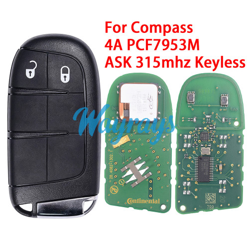 Original for Jeep Compass 4A chip PCF7953M with ASK 315mhz keyless 2 button remote key