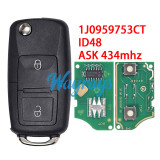 For VW 1J0959753CT ID48 chip with 434mhz 2 button remote key