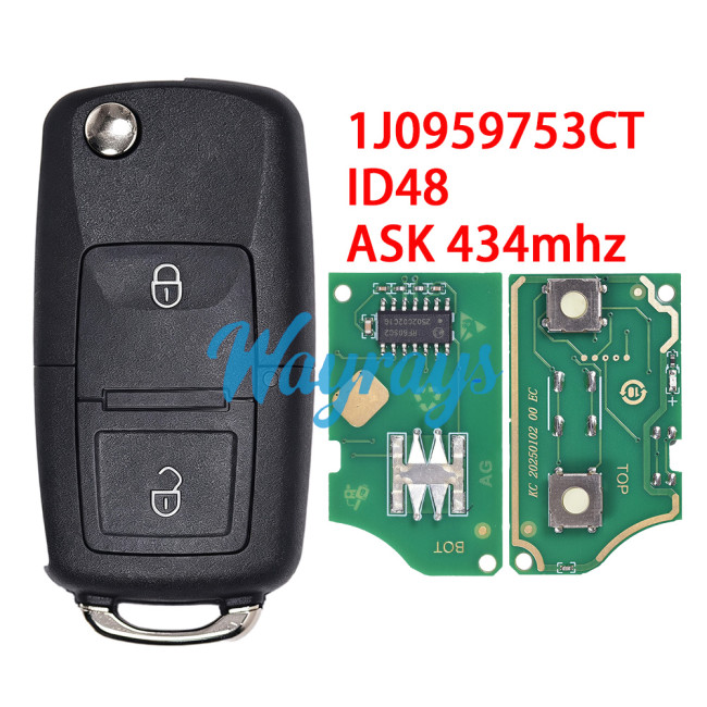 For VW 1J0959753CT ID48 chip with 434mhz 2 button remote key