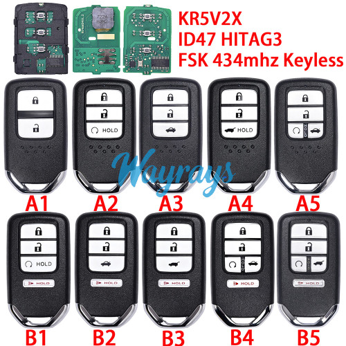 For Honda KR5V2X PN:A2C98319100 ID47  chip HITAG3 with FSK 434mhz keyless remote key