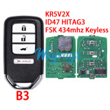 For Honda KR5V2X PN:A2C98319100 ID47  chip HITAG3 with FSK 434mhz keyless remote key