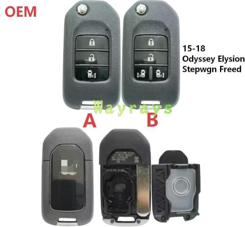 For Original Honda key shell with OEM logo place,15-18 Odyssey Elysion Stepwgn Freed