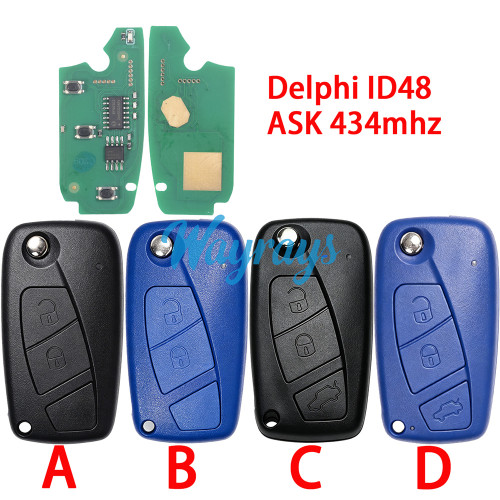 For Fiat Delphi BSI System ID48 chip with ASK 434mhz 2/3 button remote key