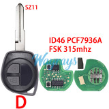 For Suzuki Swift ID46 chip PCF7936A with FSK 315mhz 2 button remote key