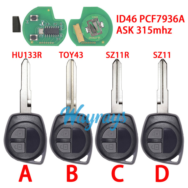 For Suzuki Swift ID46 chip PCF7936A with ASK 315mhz 2 button remote key