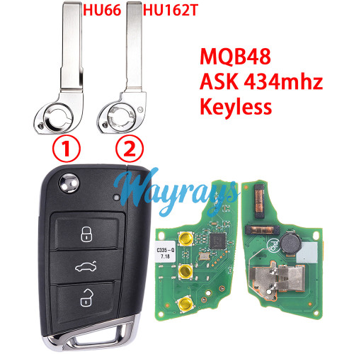 For VW MQB48 chip with ASK 434mhz keyless 3 button remote key