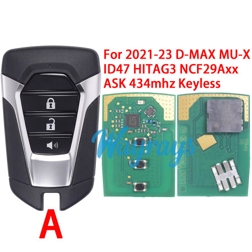 Original for Isuzu 2021-2023 D-MAX MU-X ACJ932IK4310E ID47 chip HITAG3 NCF29Axx with A/B=ASK C=FSK 434mhz keyless 3 button remote key,without emergency blade.The emergency key need to buy separately.