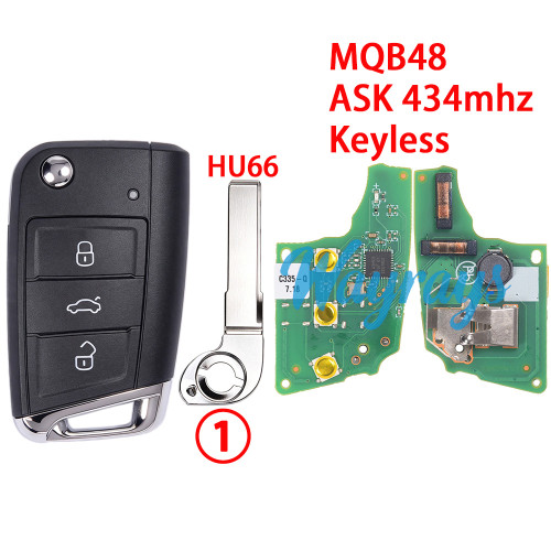 For VW MQB48 chip with ASK 434mhz keyless 3 button remote key