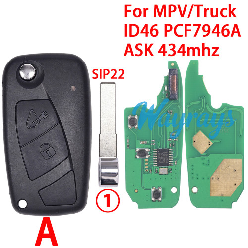 For Fiat/Iveco/Citroen/Peugeot  MPV/truck ID46 chip PCF7946A with ASK 434mhz 2/3 button remote key