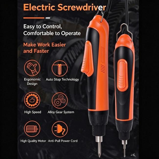 Direct-plug High-speed electric screwdriver with multi-stage torque adjustment and high-torque carbon-brush motor