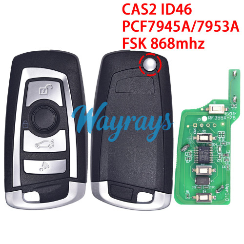 For BMW CAS2 system ID46 chip with PCF7945A/7953A with FSK 868mhz 4 button modified flip remote key