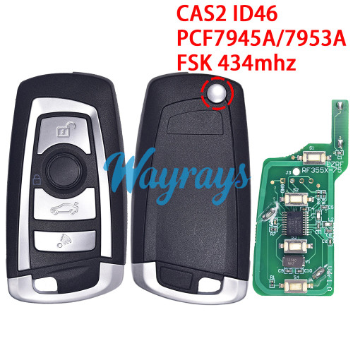 For BMW CAS2 system ID46 chip with PCF7945A/7953A with FSK 434mhz 4 button modified flip remote key