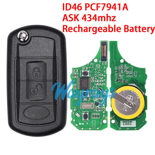 For Landrover Discovery3 ID46 chip PCF7941A with ASK 434mhz 3 button remote key,Rechargeable Battery