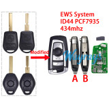 For BMW EWS system ID44 chip PCF7935 with 434mhz modified 4 button flip remote key