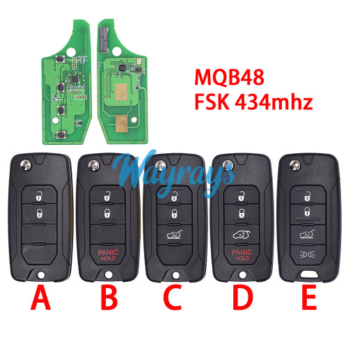 For Jeep 2015-2018/2020 Renegade, Fiat 2016-2019/2021 500X 2ADFTFI5AM433TX MQB48 chip with FSK 434mhz remote key