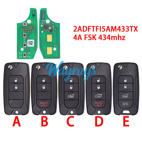 For Jeep Renegade 2015-2020 , Fiat 500X 2016-2020 2ADFTFI5AM433TX 4A chip with FSK 434mhz remote key